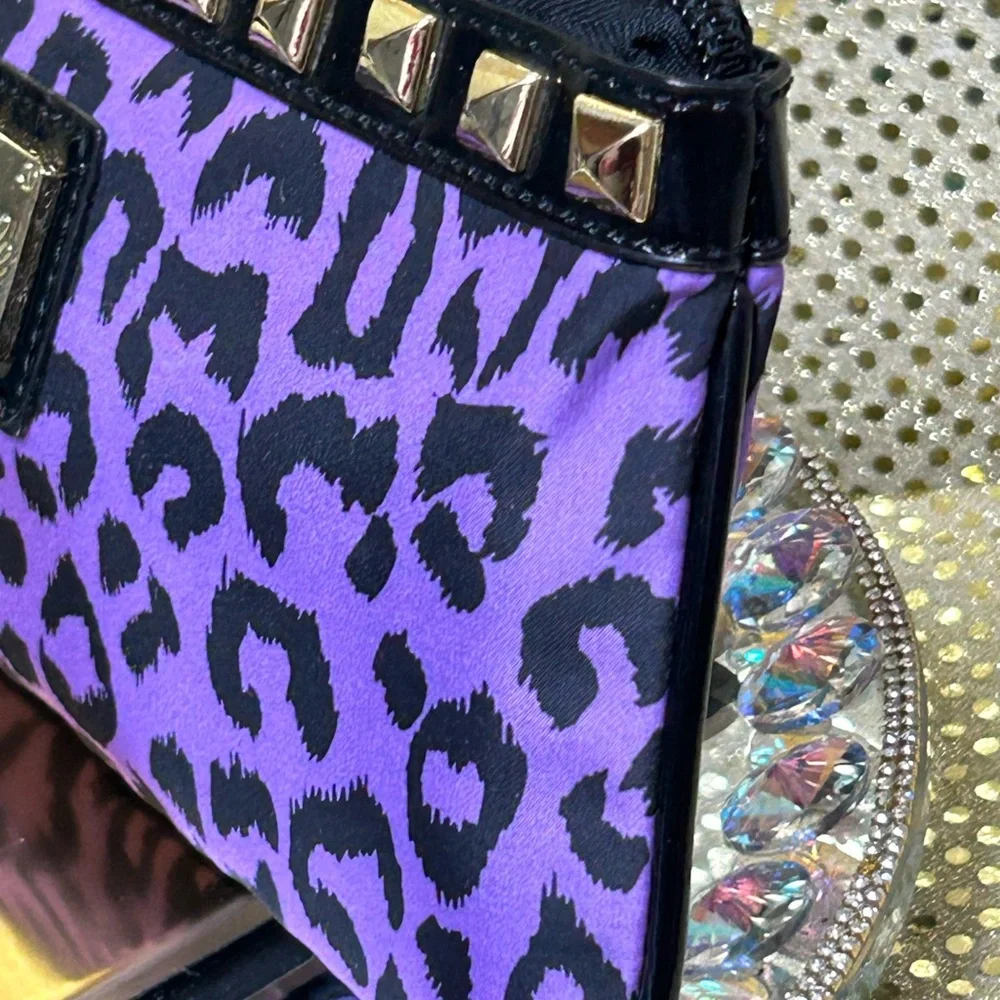 Betsyville Purple & Black Leopard Print Wristlet w/Gold Studs Approx. 10 x 5